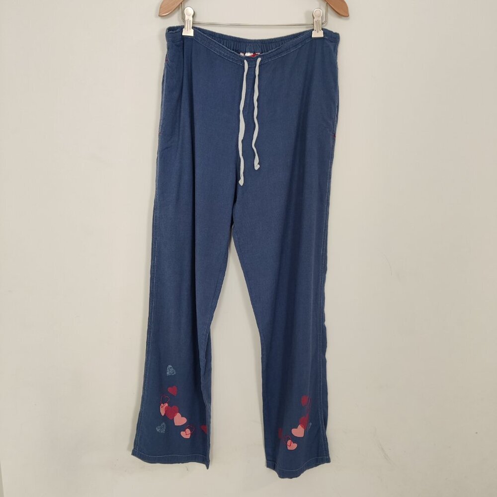 La SENZA Lingerie Women's Pajama Bottom Size M Cotton Blue Hearts Embroidered